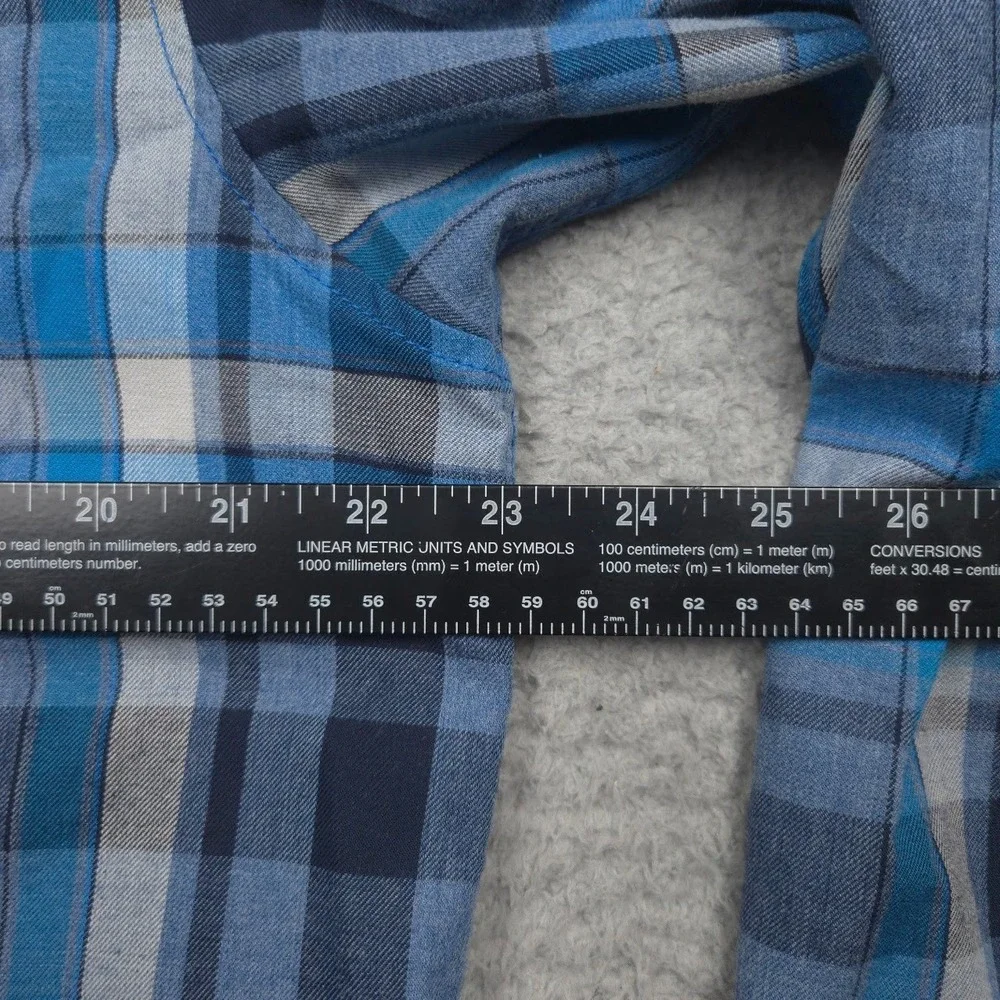 The North Face Plaid Button Up Shirt Mens L Blue Outdoor Hiking Polyester